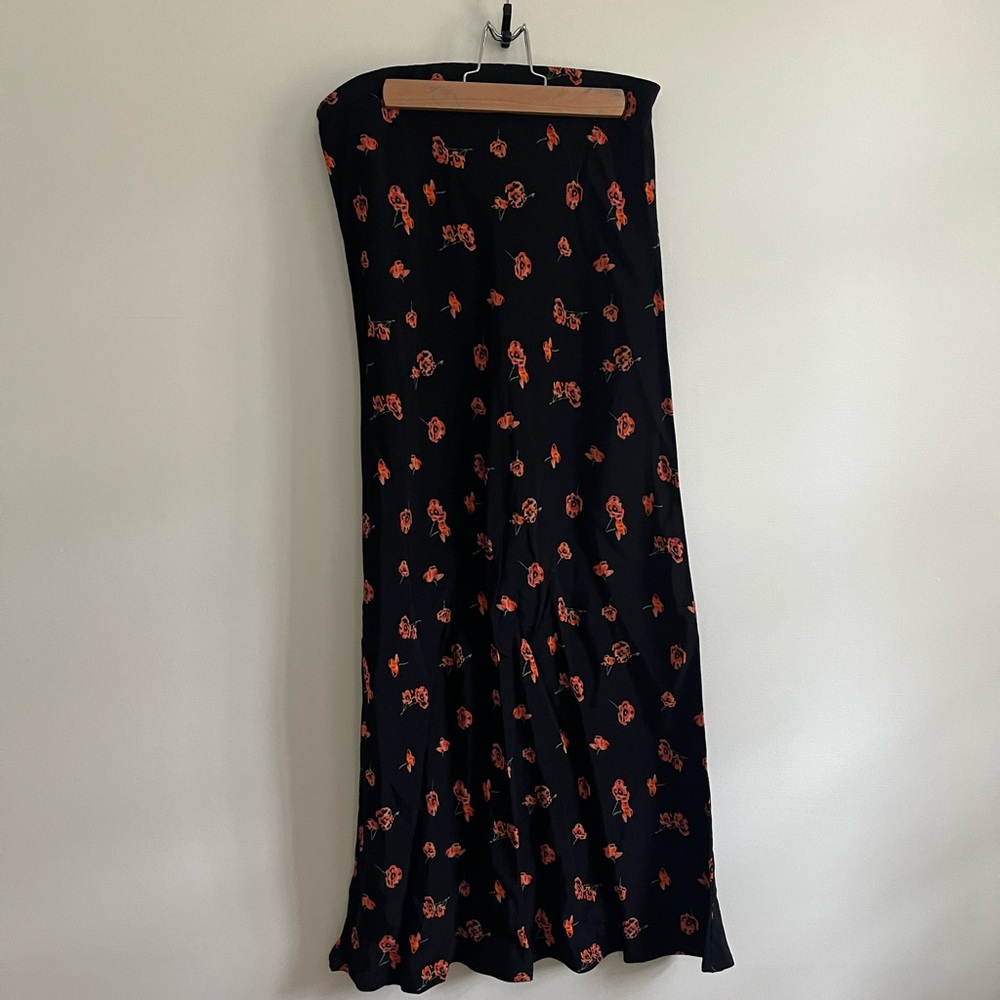 Carleen Black and Orange Floral Midi Skirt
